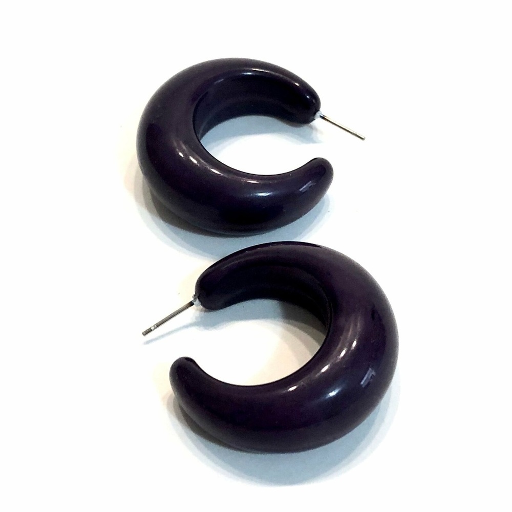 Black Vintage Lucite Lucille Chunky Hoop Earrings
